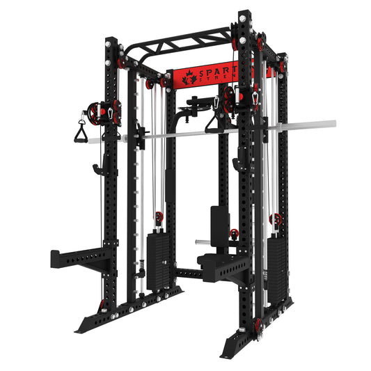 Spartaks Strength KB2407 Functional Smith Machine with Pec Deck (3”×3”, 9-Gauge Steel) showcasing fitness equipment for home gym.