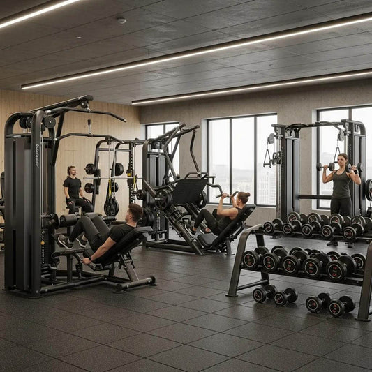 Premium Gym Equipment in Canada - Meet Spartaks Strength, showcasing a modern gym with various workout machines and dumbbells.