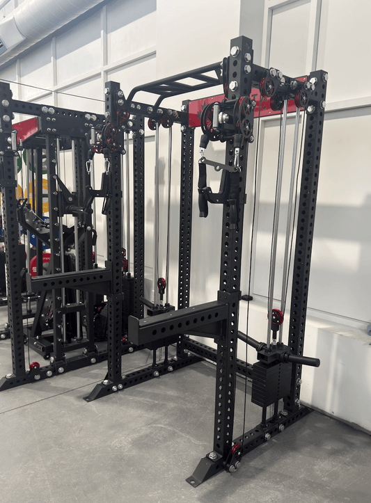 Image of a functional trainer with smith machine, showcasing the Spartaks KB24 Rack for strength training.