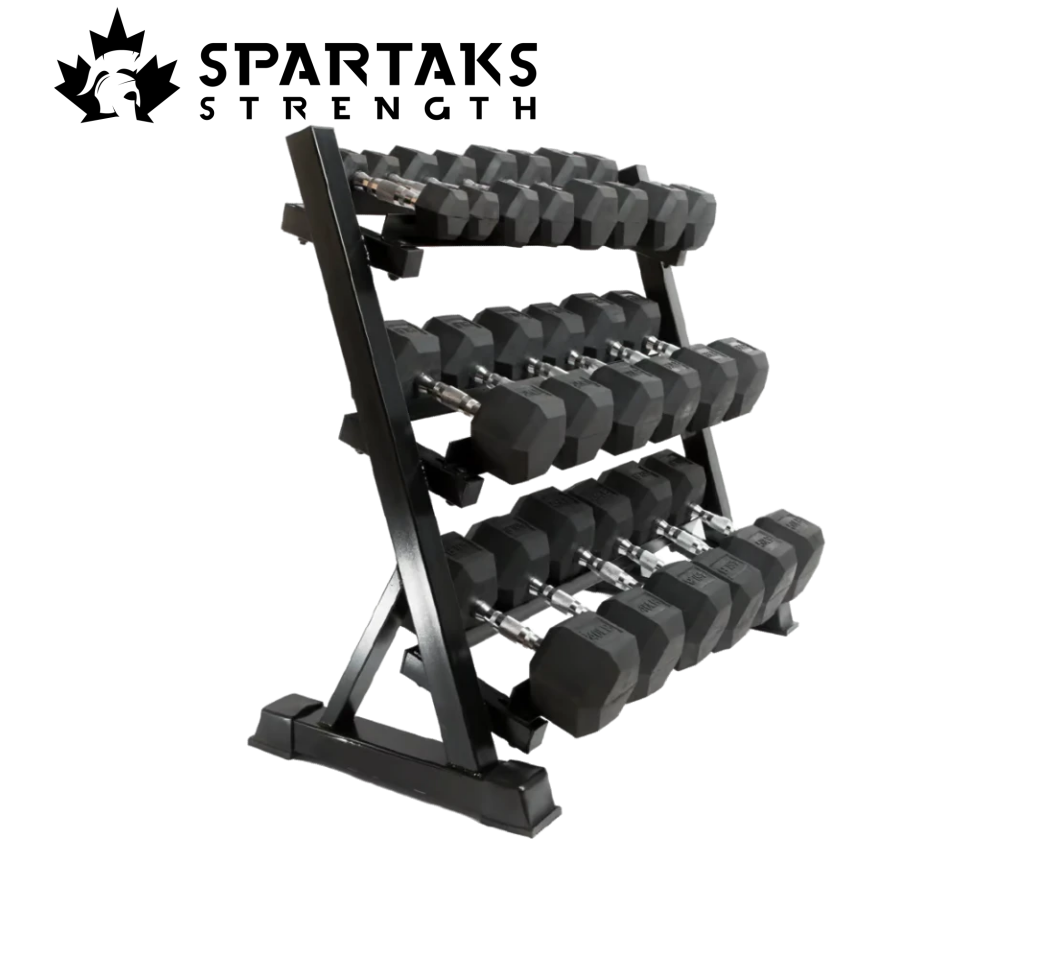 Spartaks Strength 550lb Dumbbell Set with 3 Tiered Rack image 1