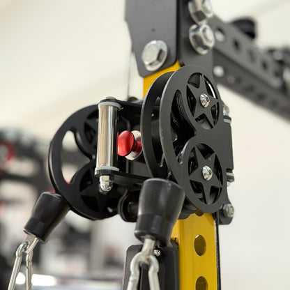 Close up of dual pulleys