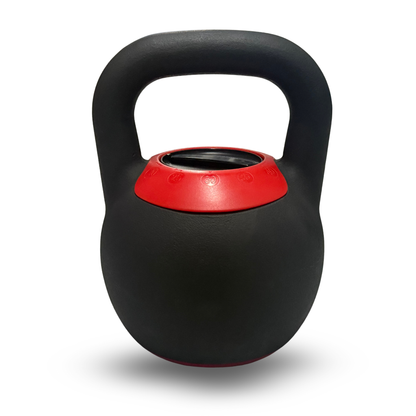 spartaks black and red adjustable kettlebell on a white background