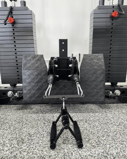 Low Row Cable Attachment for strength training, featuring heavy-duty construction and ergonomic grips.