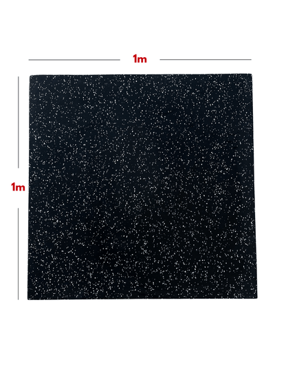 Premium Rubber Gym Flooring Mats - 1m x 1m, black with specks, ideal for workout spaces and home gyms.