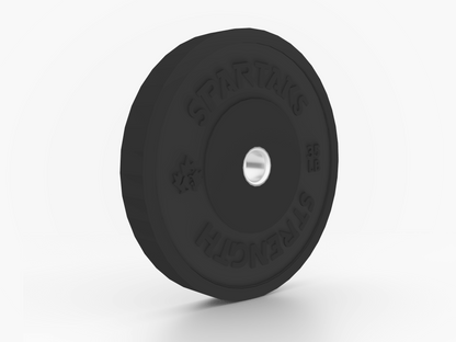 Spartaks Strength High Performance Bumper Plates (10LB to 55LB) - black rubber weight plate for gym workouts.