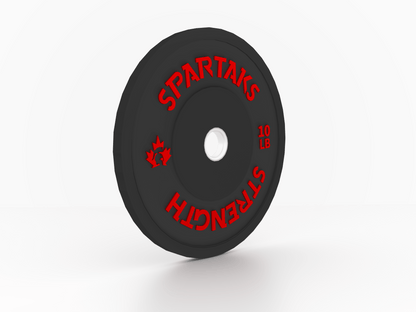 Spartaks Strength High Performance Bumper Plates (10LB to 55LB) black weight plate for fitness training.