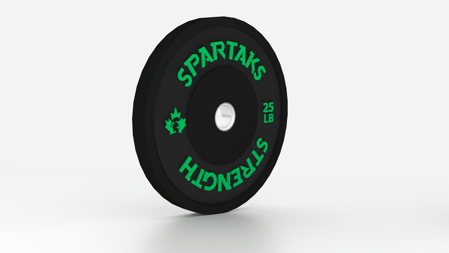 Spartaks Strength High Performance Bumper Plates (10LB to 55LB) 25LB weight plate for strength training and home gym equipment.