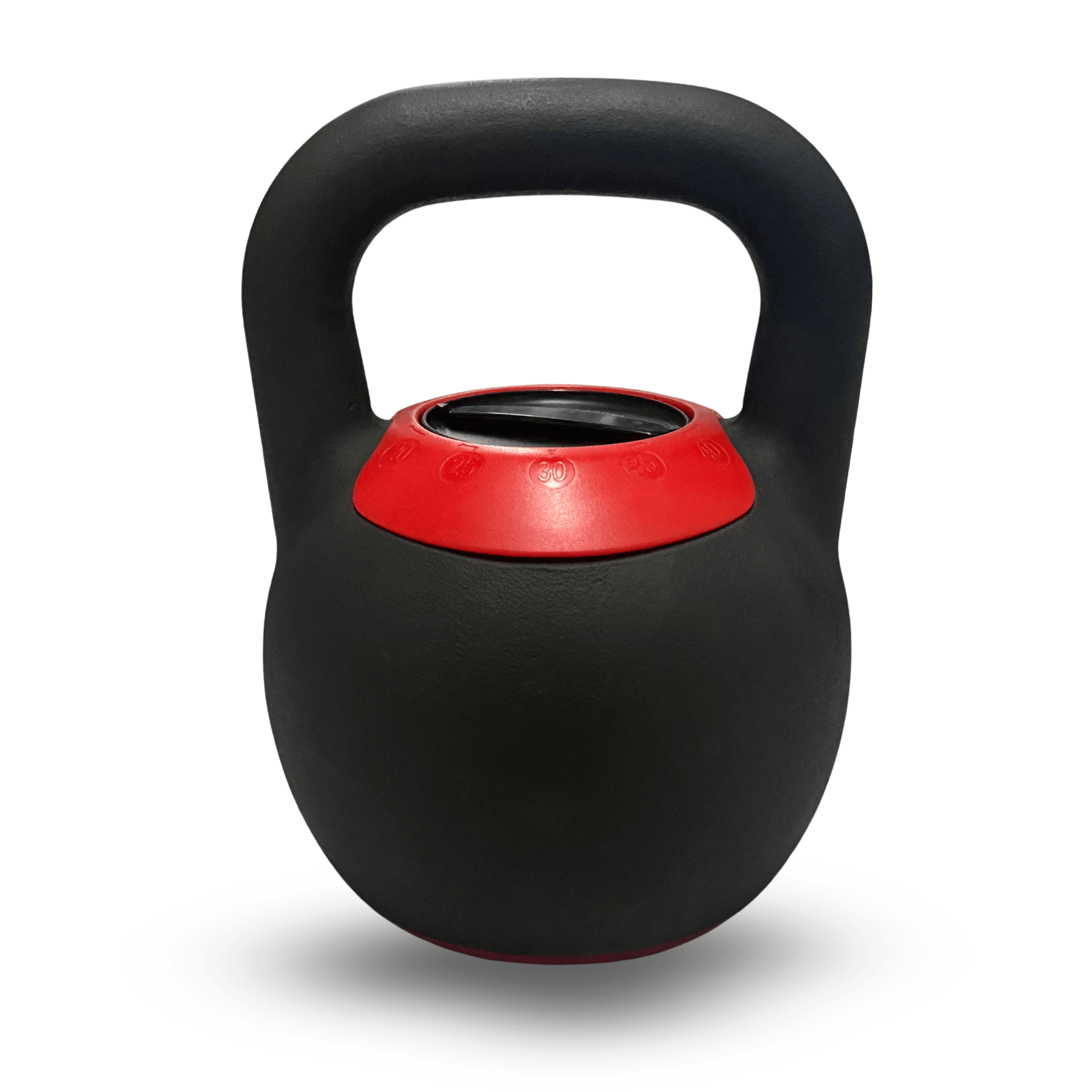 Spartaks Strength Adjustable Kettlebell (20–40LB) in black with a red top, perfect for strength training and home gym workouts.
