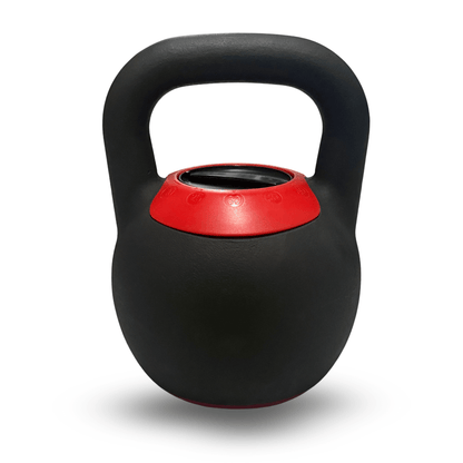 Spartaks Strength Adjustable Kettlebell (20–40LB) in black with a red top, perfect for strength training and home gym workouts.