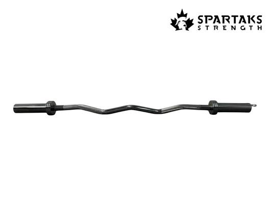 Spartaks Strength E-Z Curl Bar for reducing wrist strain while targeting biceps and triceps in home gym setups.