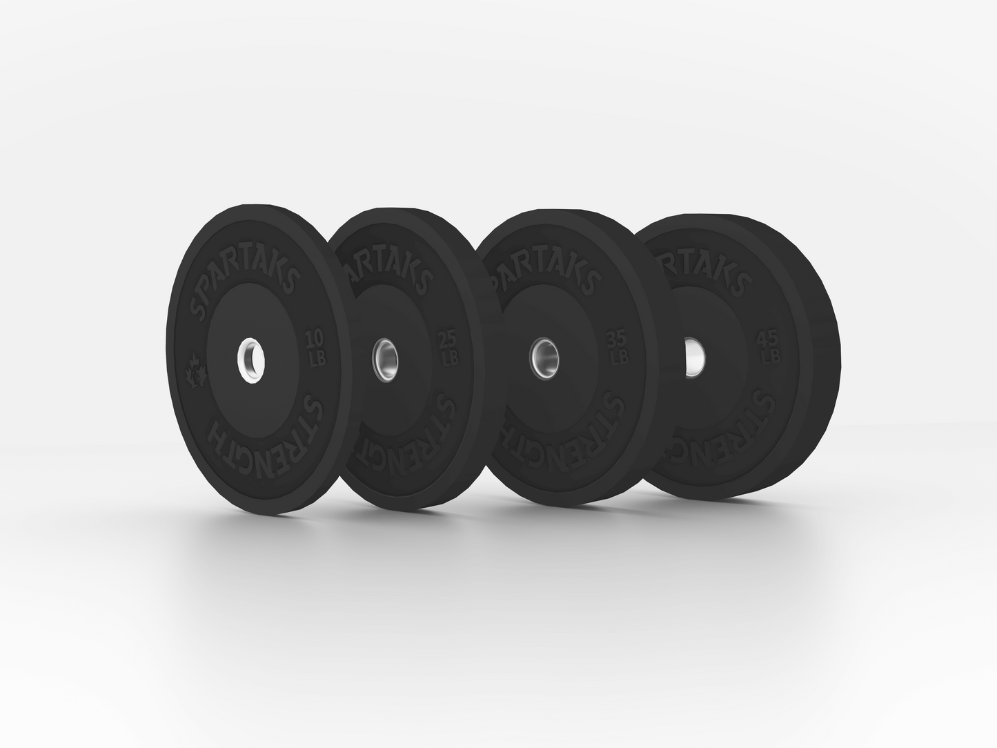 Spartaks Strength High Performance Bumper Plates (10LB to 55LB) displayed on a clean white background.