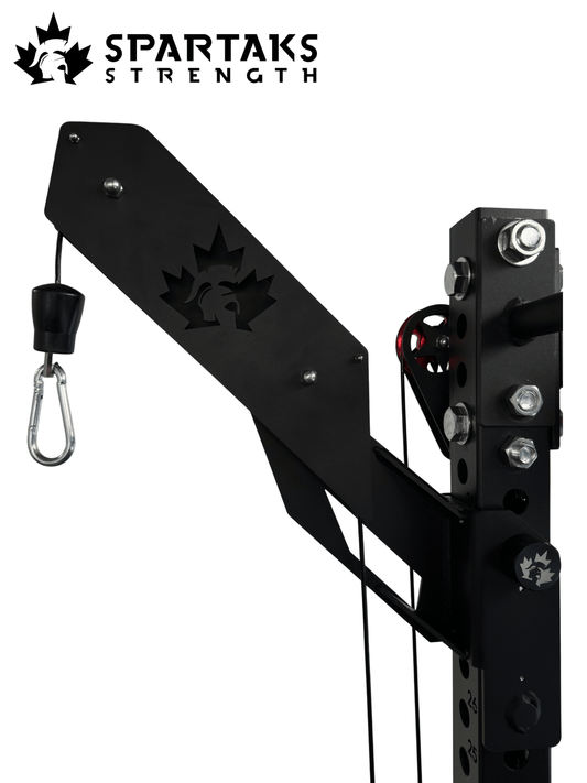 Spartaks Strength Lat Pulldown Extension attachment for cable machines, perfect for home gym and strength training.